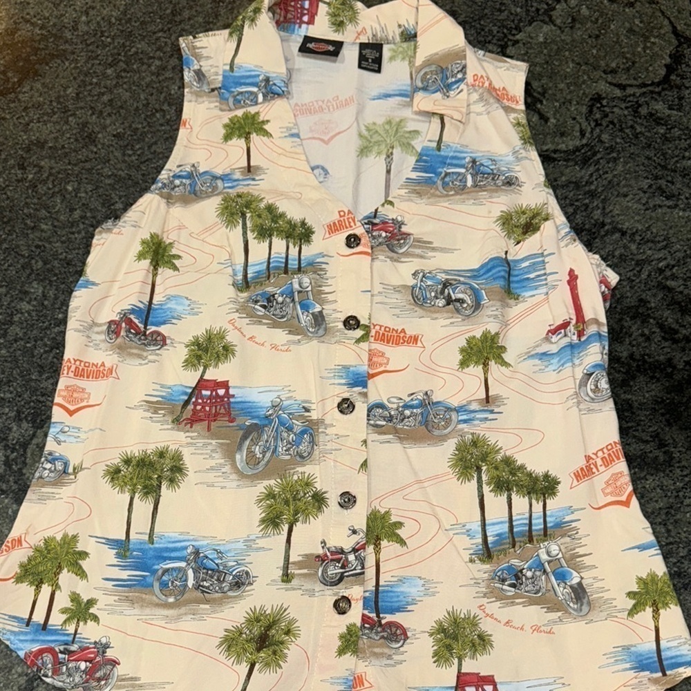 Harley-Davidson x Tori Richard's   Button Down  "daytona beach" graphics VINTAGE